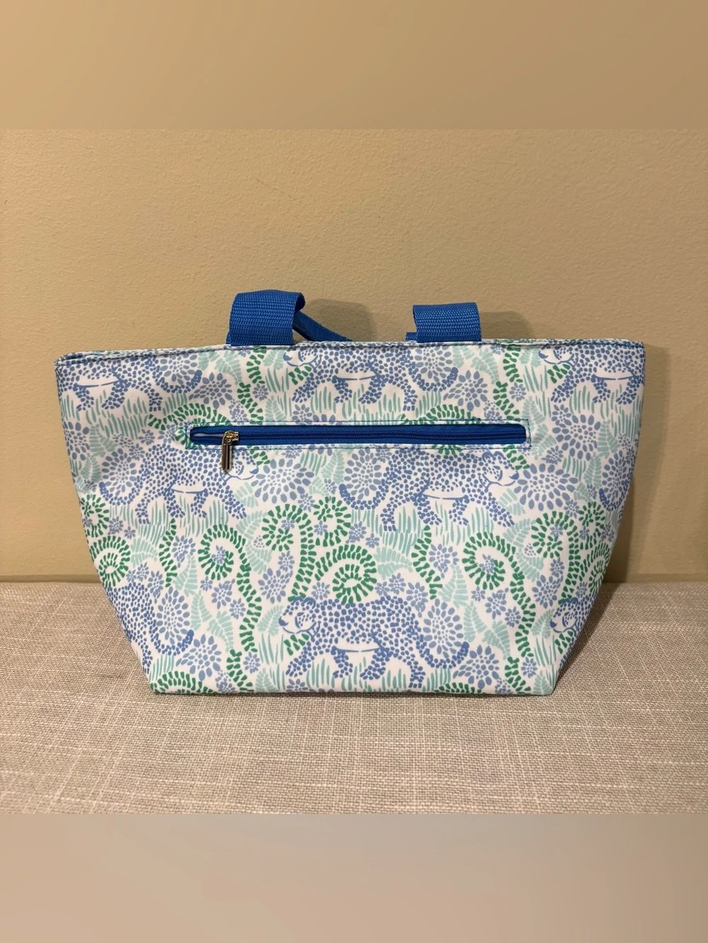 NWT Mary Square Leopard Picnic Cooler Bag Blue Teal Floral Insulated Lunch Tote